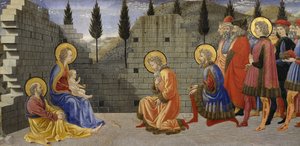 Magi'nin Aorasyonu, Doğuş'un detayı ve Magi'nin hayranlığı, 1457 ile 1459 arasında, Giovanni di Francesco (1412-1459), ahşap üzerine tempera. by Giovanni di Francesco