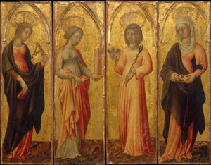 İskenderiyeli Aziz Catherine, Barbara, Agatha ve Margaret, ca. 1470. by Giovanni di Paolo