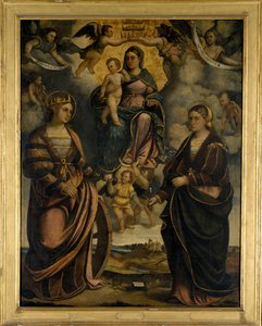Aziz Catherine ve Apollonia arasında Madonna ve Çocuk, 1526. by Girolamo Dal Toso
