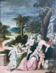 Baptist ve meleklerle kutsal aile by Girolamo Mazzola Bedoli