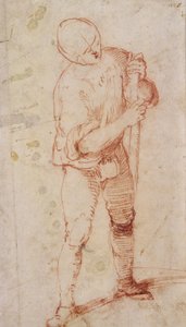 Bir Asa Tutan Ayakta Bir Adam (kağıt üzerinde tebeşir) by Girolamo Romanino