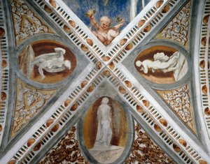 Mozaik nişler ve heykeller, Bernardo Clesio tarafından yaptırılan Girolamo Romanino (yaklaşık 1484-1559