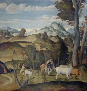 Apollon Sürüsünden Sığır Çalan Genç Merkür by Girolamo da Santacroce (ca.1480 1556) (attributed to)