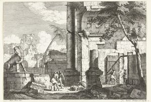 Mezar yağmacıları ve palmiye ağacı ile antik kalıntılar İtalyan manzaraları (dizi başlığı) by Giuliano Giampiccoli