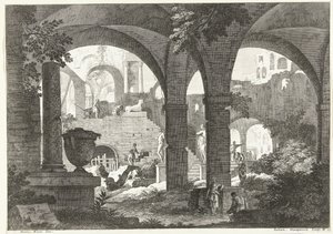 Bazı figürlerle harabelere ve heykellere tonozların altından göz atın İtalyan manzaraları by Giuliano Giampiccoli