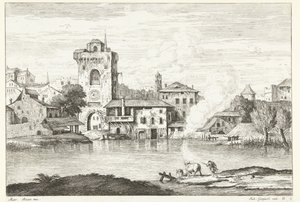 Su üzerinde bir kule ile şehir manzarası İtalyan manzaraları (dizi başlığı) by Giuliano Giampiccoli