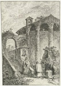 Şehrin kenarındaki evlerin ve antik kalıntıların görünümü İtalyan manzaraları (dizi başlığı) by Giuliano Giampiccoli