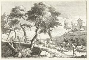 Çobanlar ve sığırlar ile tepelik manzara İtalyan manzaraları (dizi başlığı) by Giuliano Giampiccoli