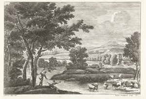 Çoban ve Sığırlarla Peyzaj by Water İtalyan Manzaraları (dizi başlığı) by Giuliano Giampiccoli