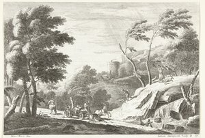 Küçük bir şelalede fırtına ve ürkmüş hayvanlarla dolu manzara İtalyan manzaraları (dizi başlığı) by Giuliano Giampiccoli