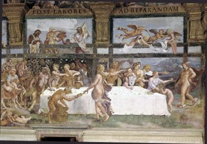 Aşk Tanrısı ve Psyche'nin Düğünü için Tanrıların Ziyafeti Hazırlıkları, detay by Giulio (1483 1520) Romano