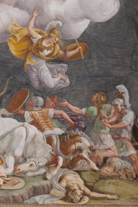 Bir Savaş, detay, Truva Atı, Truva Odası (Sala di Troia) by Giulio (and workshop) Romano
