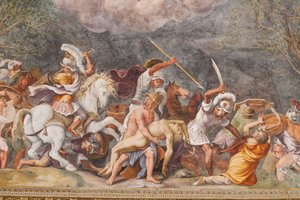 Truva Savaşı, Truva Atı, Truva Odası (Sala di Troia) sırasında Patroclus'un cesedini koruyan Ajax