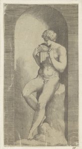 Bir niş içinde pan flüt ile çıplak adam by Giulio Bonasone (possibly)