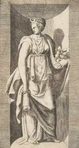 Sol elinde meyve tutan Diana, bir niş içinde duruyor, yaklaşık. 1531-76. by Giulio Bonasone