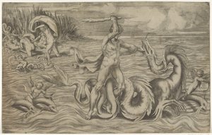 Herkül, Achelous ile güreşir by Giulio Bonasone