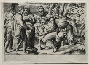 Silenus ve Kral Midas, 16. yüzyılın ortalarında. by Giulio Bonasone