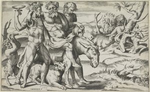 Silenus eşeğe biniyor by Giulio Bonasone