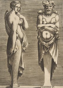 İki Dönem, solda bir Peri, sağda Silvanus, yakl. 1530-50. by Giulio Bonasone