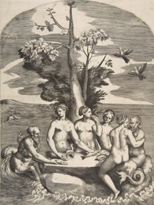Dört peri eşliğinde iki deniz tanrısı, 1531-76. by Giulio Bonasone