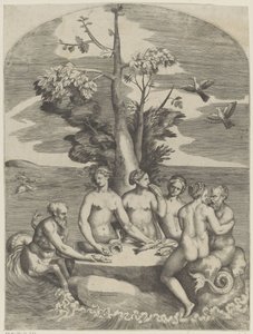 Dört peri ve iki deniz tanrısı by Giulio Bonasone