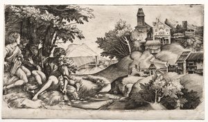 Peyzajda Çobanlar, c. 1517. by Giulio Campagnola
