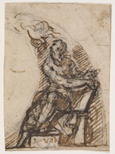 Beyaz tahta ile oturan adam (?). Mimari Detay by Giulio Campi