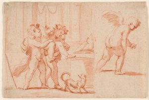Üçüncü Bir Putto Taşıyan İki Putti; Arkadan Bir Putto Daha by Giulio Carpioni