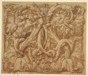 Hayvanlar ve Kuşlar ile Acanthus Rinceaux için Tasarım by Giulio Romano