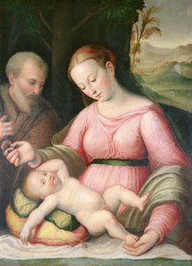 Dağlık Bir Manzarada Kutsal Aile by Giulio Romano