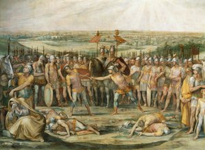 Horatii ve Curiatii arasındaki savaş, Giuseppe Cesari (1568-1640), fresk, Horatii ve Curiatii Salonu, Saray Konservatuarları, Roma. Roma İmparatorluğu, İtalya, MÖ 7. yy.