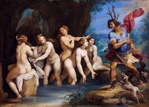 Diana ve Actaeon - Boyama Giuseppe Cesari (1568-1640), bakır üzerine yağlı boya, yaklaşık 1604, 50x69 cm - Diana ve Actaeon, Bakır üzerine yağlıboya, Giuseppe Cesari - Szepmuveszeti Muzeum, Budapeşte