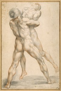 Antaeus ile güreşen Herkül (beyaz kağıt üzerinde siyah ve kırmızı tebeşirler) by Giuseppe Cesari