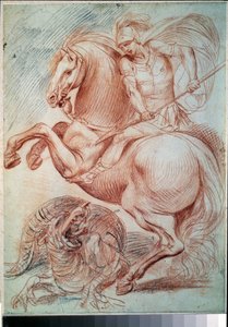 ""Aziz George Ejderhayı Öldürüyor"" (Aziz George ve Ejderha) Giuseppe Cesari (1568-1640) Tarafından Sanguine Çizimi 17. Yüzyıl Puşkin Müzesi, Moskova by Giuseppe Cesari