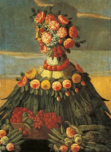 İtalya, Floransa, Bahar, çiçekli kiraz sepeti by Giuseppe (follower of) Arcimboldo