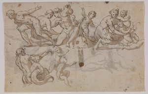Denizatları, tritonlar ve yunuslara binen puttiler by Giuseppe Alabardi