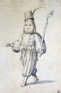 Bir aşçı için kostüm tasarımı (kalem, mavi mürekkep ve kağıt üzerine sulu boya) by Giuseppe Arcimboldo