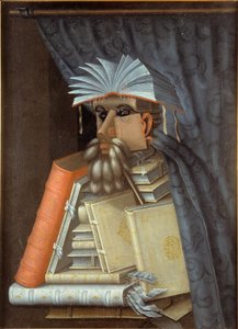 Bir kütüphanecinin portresi, c.1566 (tuval üzerine yağlı boya). by Giuseppe Arcimboldo