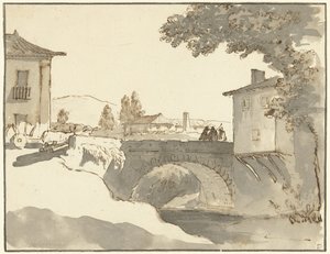 Portekiz'deki Alcobaça'da köy manzarası by Giuseppe Bernardino Bison (possibly)