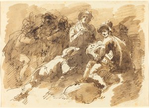 Hurdy-Gurdy Oynayan Bir Adamla Keyifli Bir Buluşma by Giuseppe Bernardino Bison
