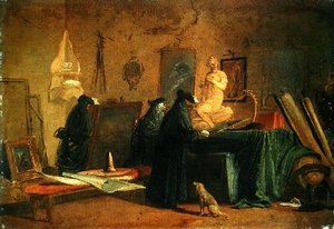 Sanat ve Bilim Resim ve Nesneleriyle İç Mekanda Karnaval Kostümü Uzmanları (tuval üzerine serilmiş kağıt üzerine yağlı boya) by Giuseppe Bernardino Bison