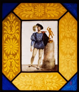 Heykeltıraş Mauro Gandolfi, Giuseppe Bertini (1825-1898) tarafından Giambologna gibi giyinmiş, ateşle boyanmış cam 49x42 cm, İtalya