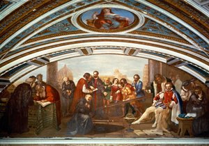 Galileo Galilei, Giovanni De' Medici'nin huzurunda yerçekimi yasasını gösteriyor, Tribune of Galileo, Floransa, 1839 dolayları (fresk)
