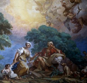 Ziyaret, Giuseppe Bonito (1707-1789), fresk, Portici Kraliyet Sarayı, Campania, İtalya by Giuseppe Bonito