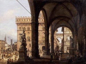 Floransa, Piazza della Signoria (Signoria Meydanı), Giuseppe Cannella (1788-1847) by Giuseppe Canella