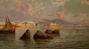 Napoli Körfezi (tahta üzerine yağlı boya) by Giuseppe Carelli
