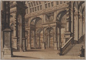 Merdivenli Anıtsal Tonozlu Salon, 18. yüzyılın ikinci çeyreği. by Giuseppe Galli Bibiena