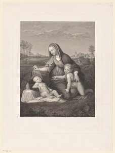 Çocuklu Meryem ve genç Vaftizci Yahya bir manzarada Madonna del Velo by Giuseppe Longhi