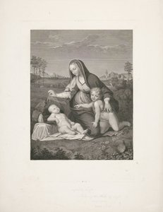 Çocuklu Meryem ve genç Vaftizci Yahya bir manzarada Madonna del Velo by Giuseppe Longhi