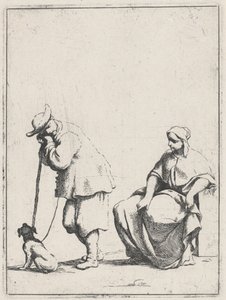 Bir Köpek ve Oturan Bir Kadınla Ayakta Köylü by Giuseppe Maria Crespi